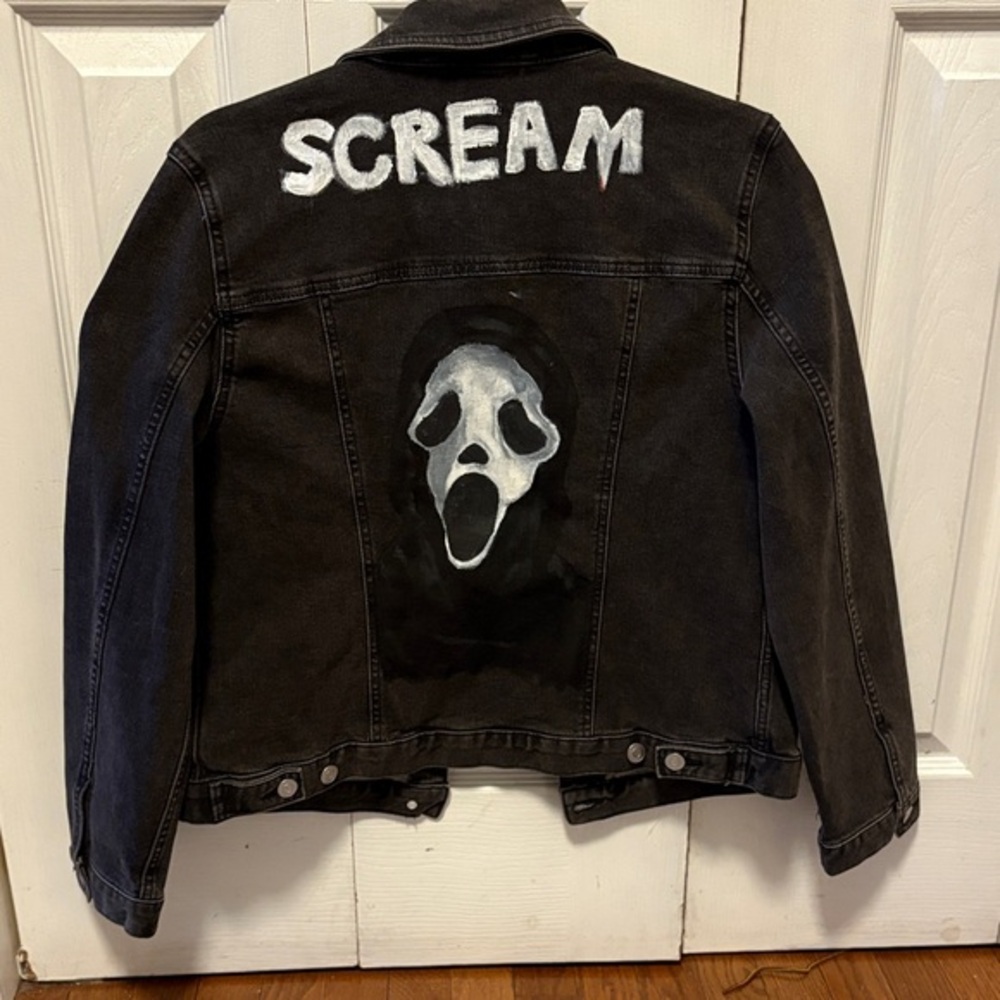 Black Denim Jacket with Scream Design